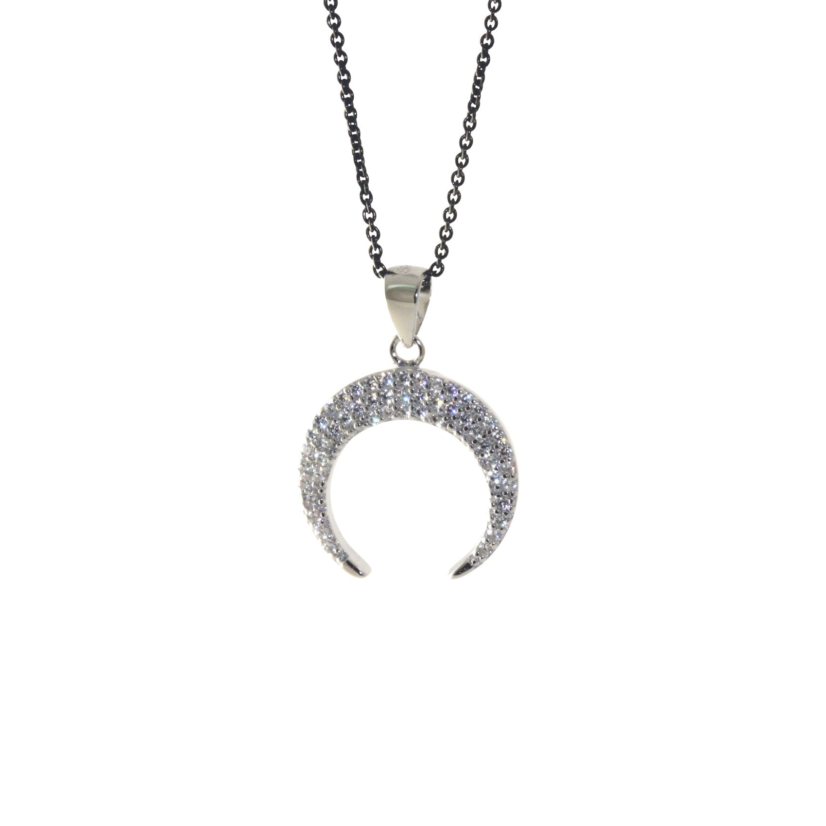 Sterling Silver CZ Horn Pendant Necklace