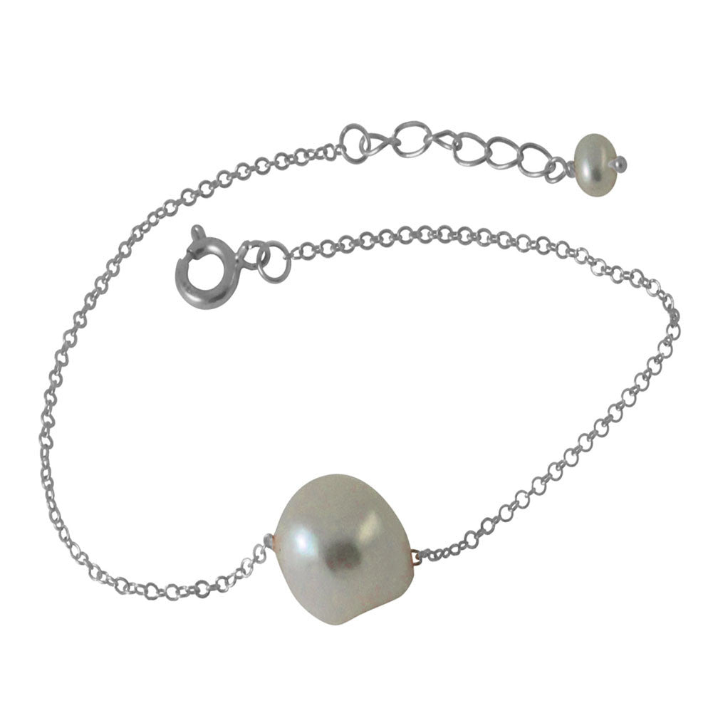 Sterling Silver "Baroque" Single Pearl Bracelet 7 inch