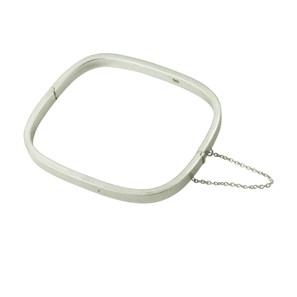 Sterling Silver Square Bangle Bracelet with Chain accent