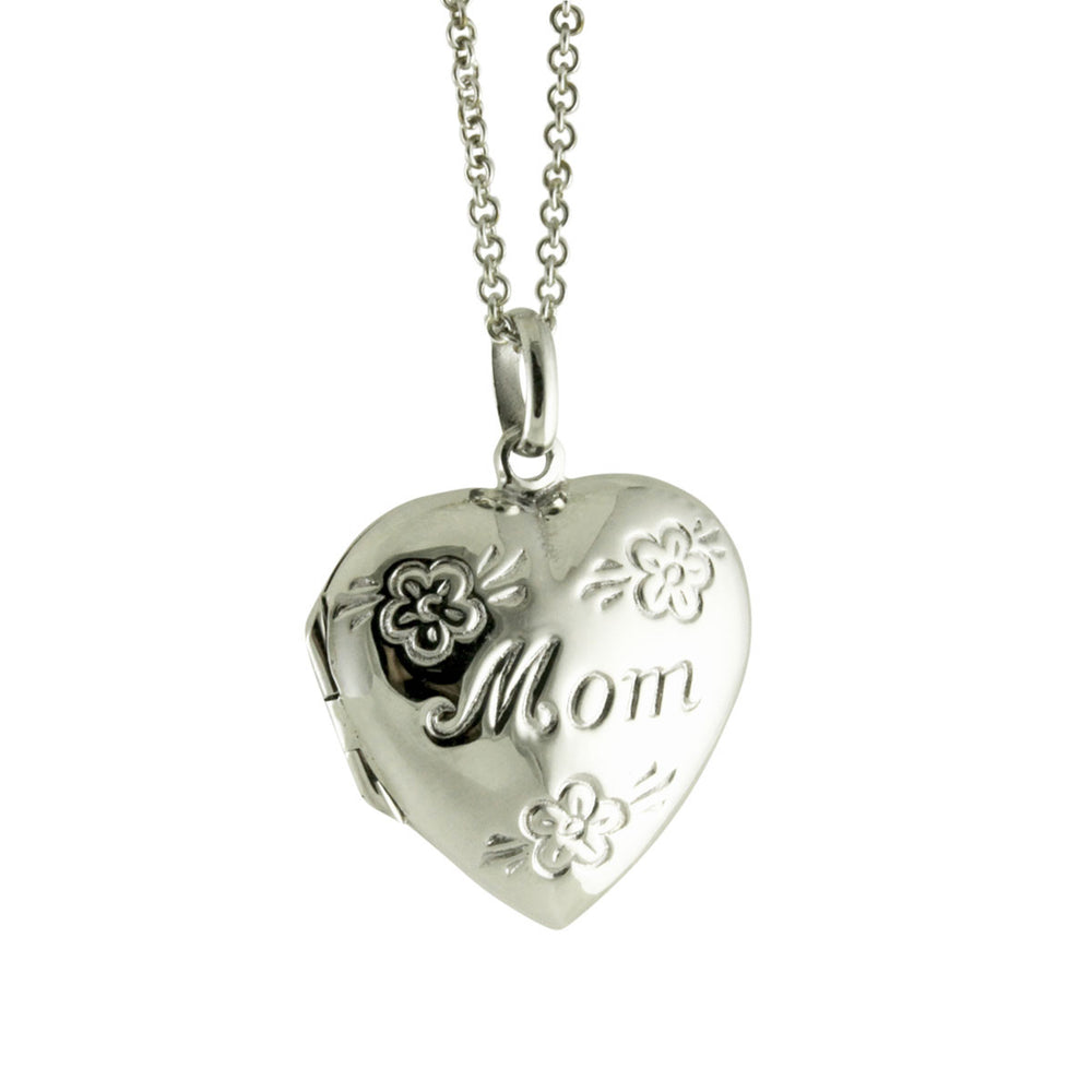 Sterling Mom Heart Locket Pendant Necklace