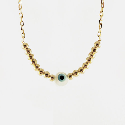 Gold-Dipped Beaded Blue Eye Necklace