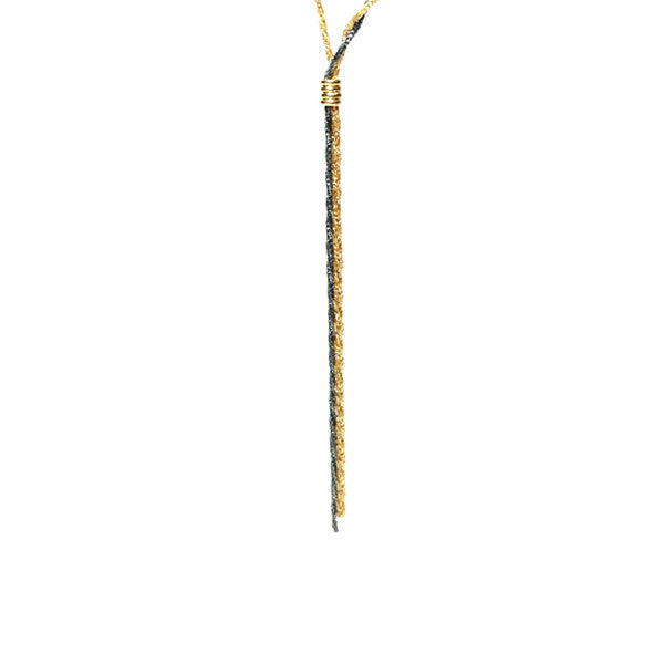 Yellow Goldtone and Black Rhodium Lariat Necklace 17 inch