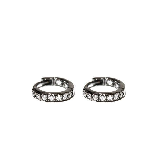 Blackened Silver Mini Hoop "Huggie" Earrings with CZ Stones
