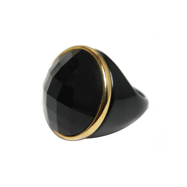 Black Slice Cocktail Ring with Gold Accent
