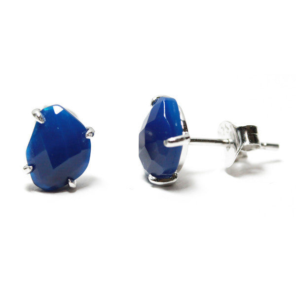 Sterling Silver Blue Agate Stud Earrings Mini