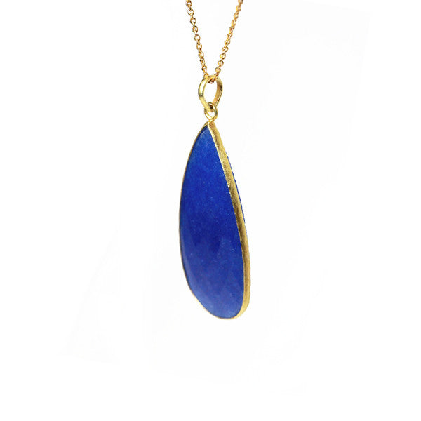 Gold-Dipped Blue Quartz Stone Pendant Necklace