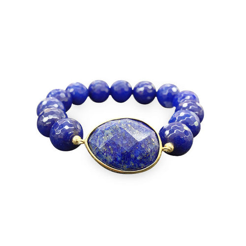 Gold-Dipped Blue Stone Bracelet Stretch
