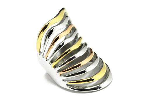 Stainess Steel Three Tone Armor Cage Knuckle Ring