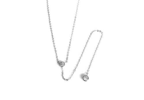 Sterling Silver Solitaire CZ Lariat Necklace