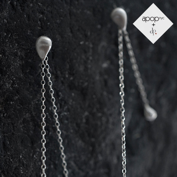Daphne P. Matte Rosy Teardrop Long Drop Chain Earrings