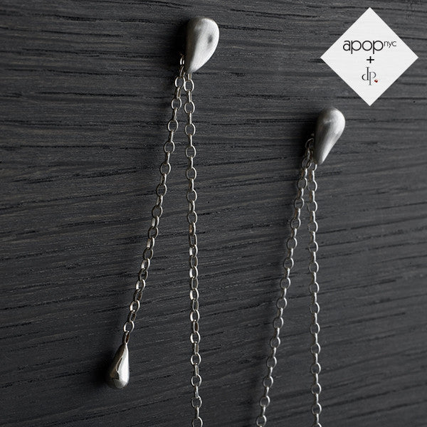 Daphne P. Matte Sterling Silver Teardrop Chain Earrings