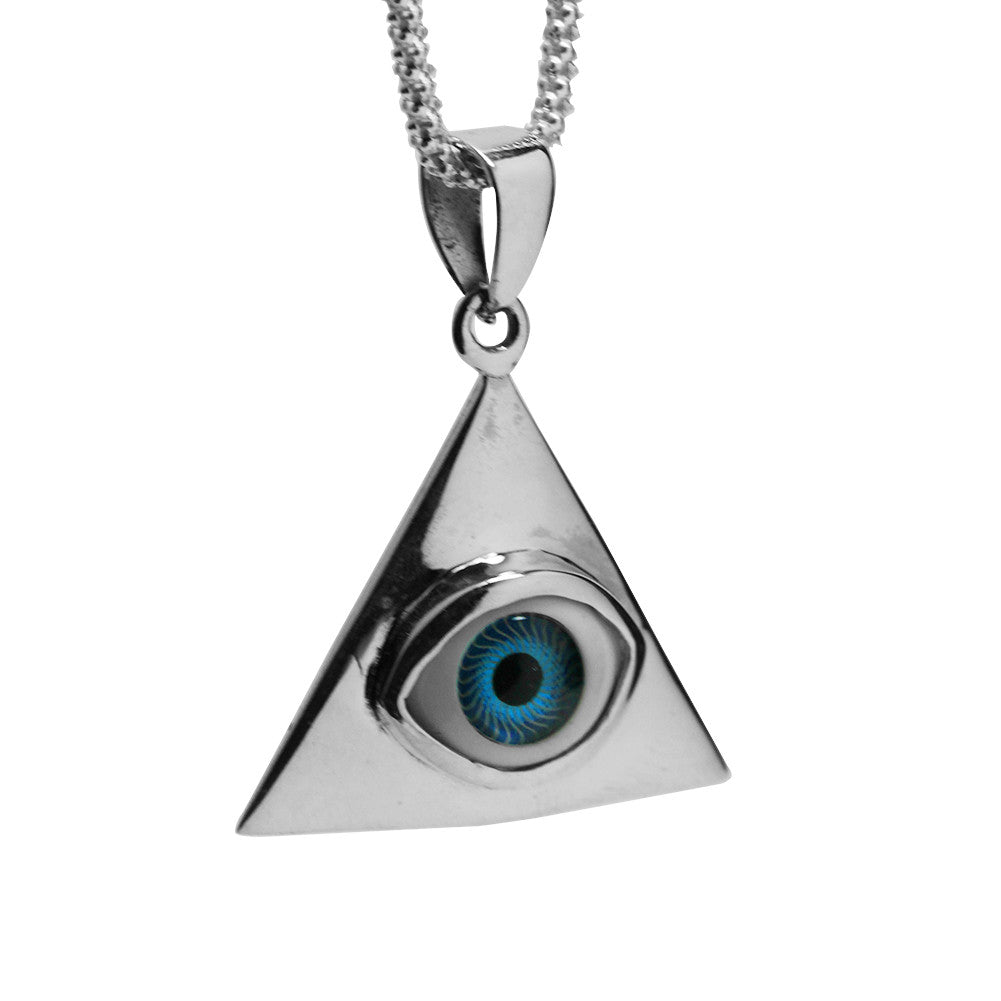 "I C U" Sterling Silver Blue Eye of Providence Pendant Necklace