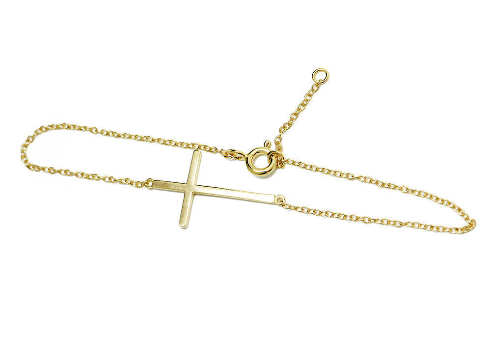 Gold-Dipped Horizontal Cross Bracelet 7 inch