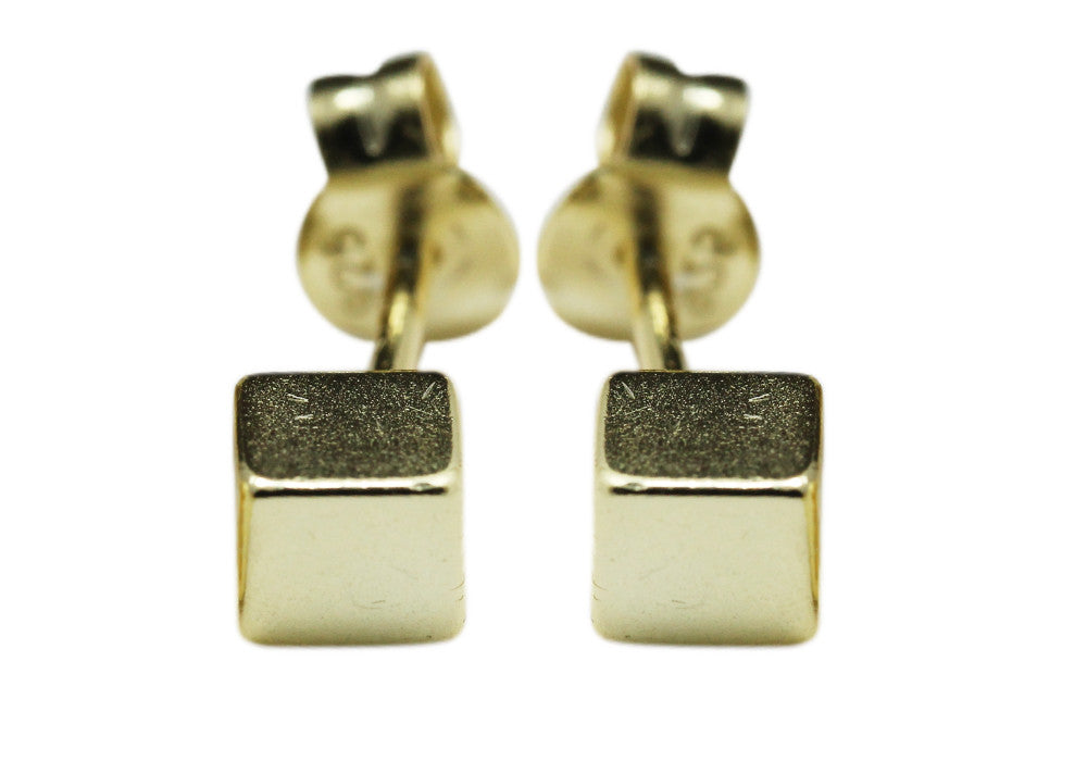 "QBK" Gold-Dipped Mini Cube Square Stud Earrings