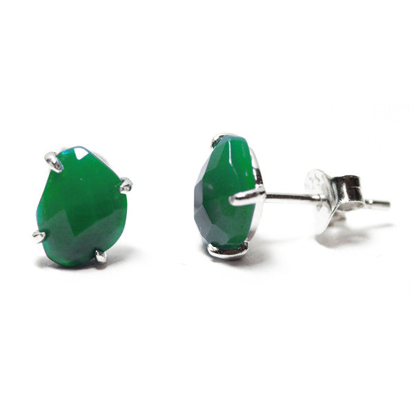 Sterling Silver Green Agate Mini Gemstone Earrings
