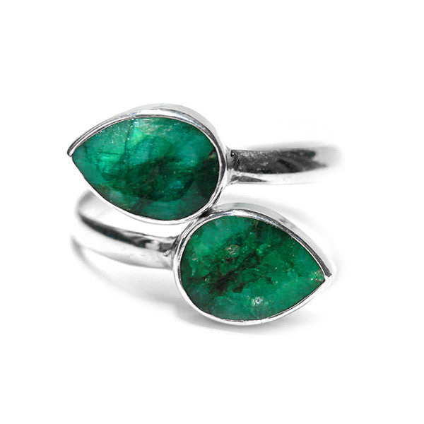Sterling Silver Green Stone Bypass Ring