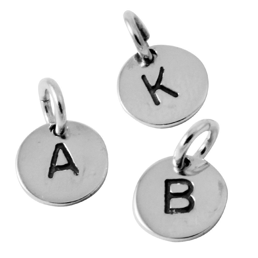 Sterling Silver Alphabet Initial Disc Charm Pendant Only