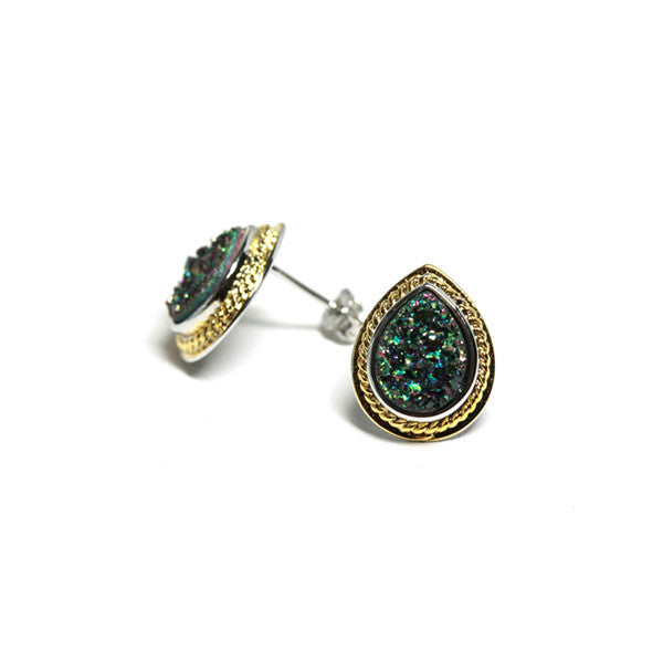 "Teary" Gold-Dipped Druzy Earrings in Peacock