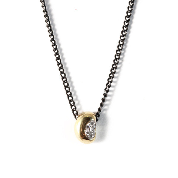 Katerina Ioannidis Black Silver 9k Gold Mini Bean Diamond Necklace 16 inch