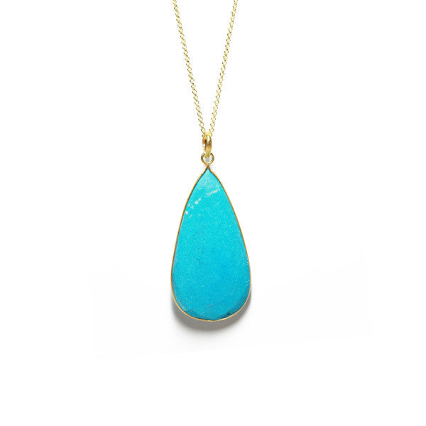 Gold-Dipped Turquoise-Color Stone Pendant Necklace