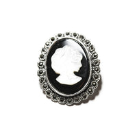 Vintage Style Sterling Silver Marcasite Cameo Brooch Pin with Black Onyx
