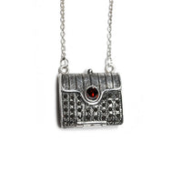 Vintage Style Sterling Silver Marcasite Purse Locket Necklace 27 inch