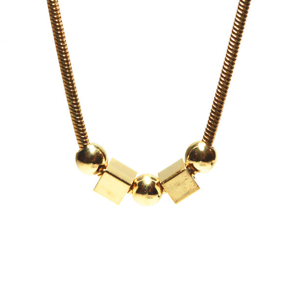 Gold Fill Bead Charm Geometric Pendant Necklace