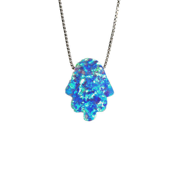 Sterling Silver Super Blue Opalite Mini Hamsa Necklace 16 inch