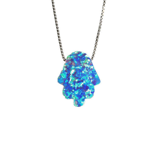 Gold-Dipped Blue Opal Hamsa Necklace