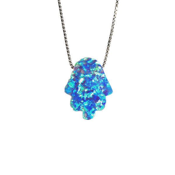 Rosy Blue Opal Hamsa Necklace