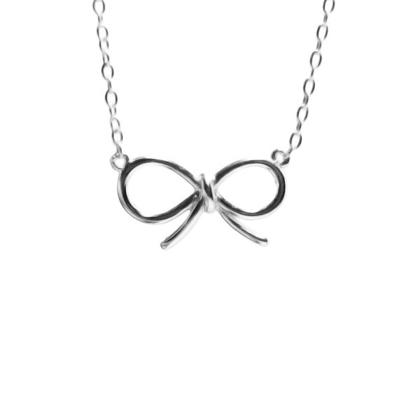 Sterling Cute Ribbon Bow Necklace 17 inch