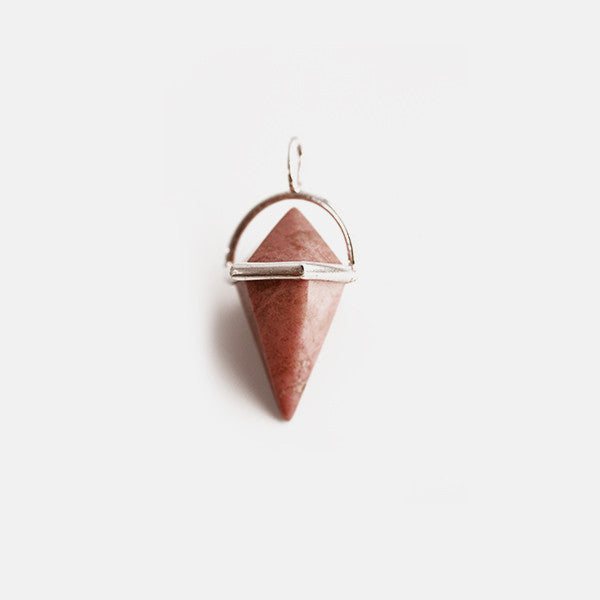 Sterling Silver Genuine Pink Rhodonite Pendulum Necklace 16 inch