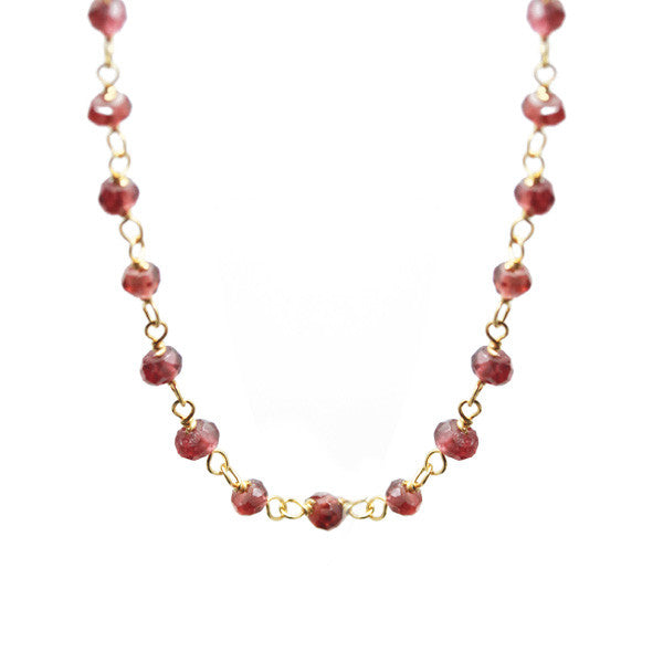 Red Mini Stone Beaded Station Necklace 36 inch