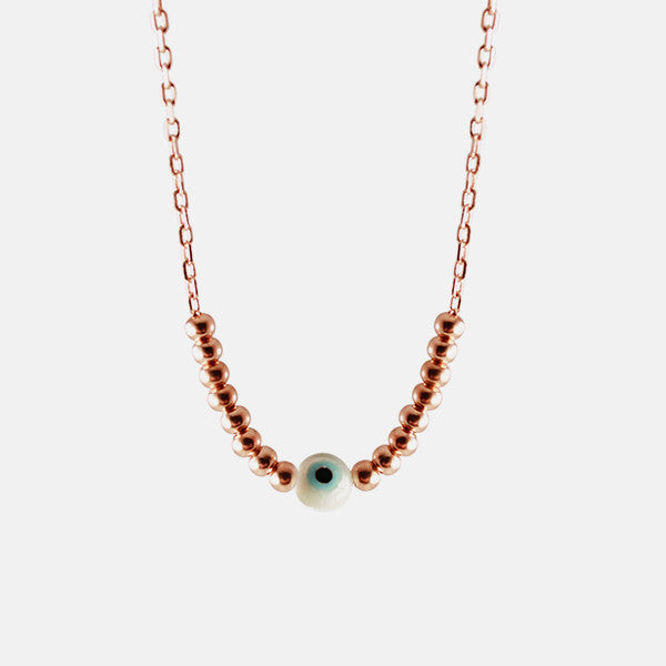 Rosy Beaded Blue Eye Necklace