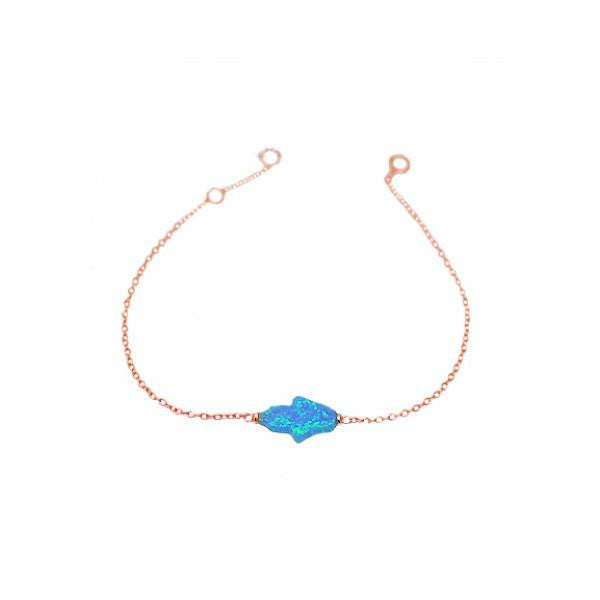 Sterling Blue Opal Hamsa Bracelet 7 inch