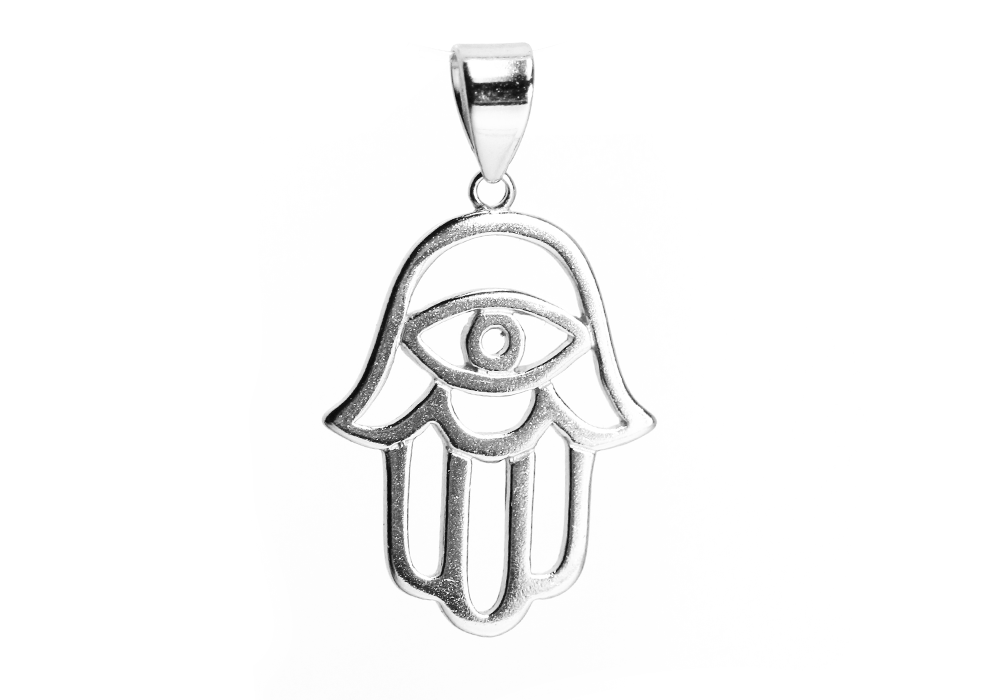 Sterling Silver Evil Eye Hamsa Pendant with Black Chain Necklace