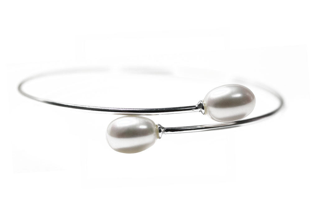 "Lily" Sterling Silver Double Pearl Bangle Bracelet