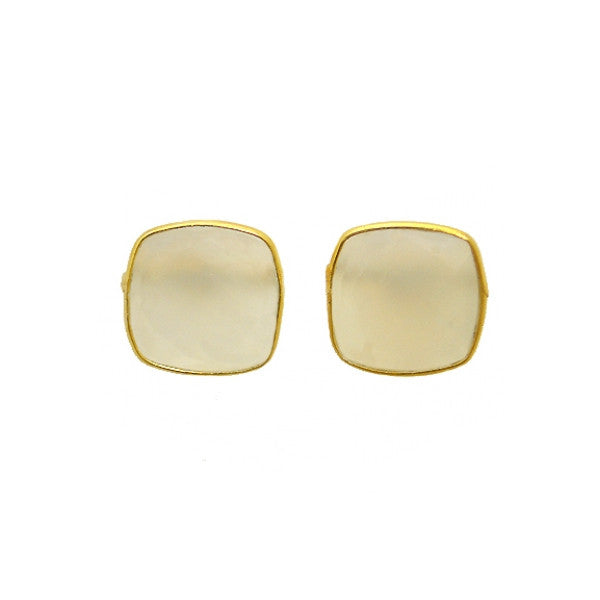 Gold-dipped White Onyx Square Stud Earrings
