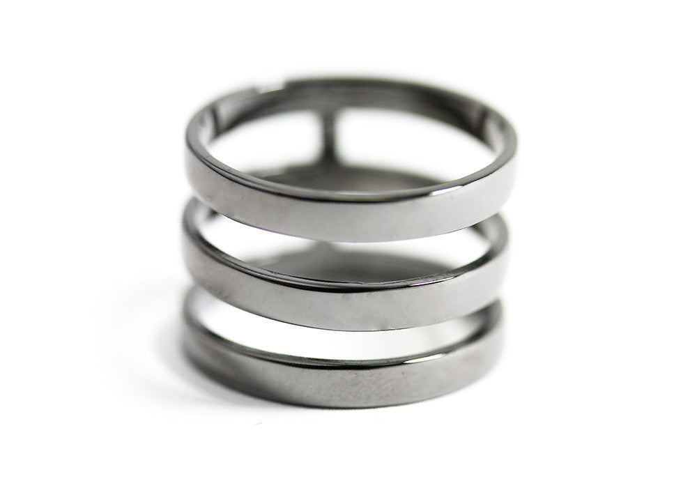 Blackened Silver Triple Band Cage Ring