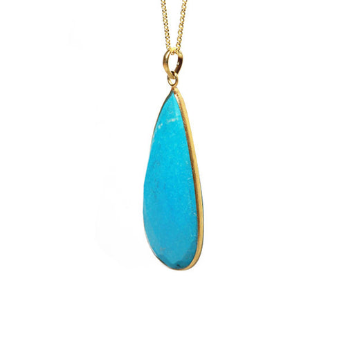 Gold-Dipped Turquoise-Color Stone Pendant Necklace