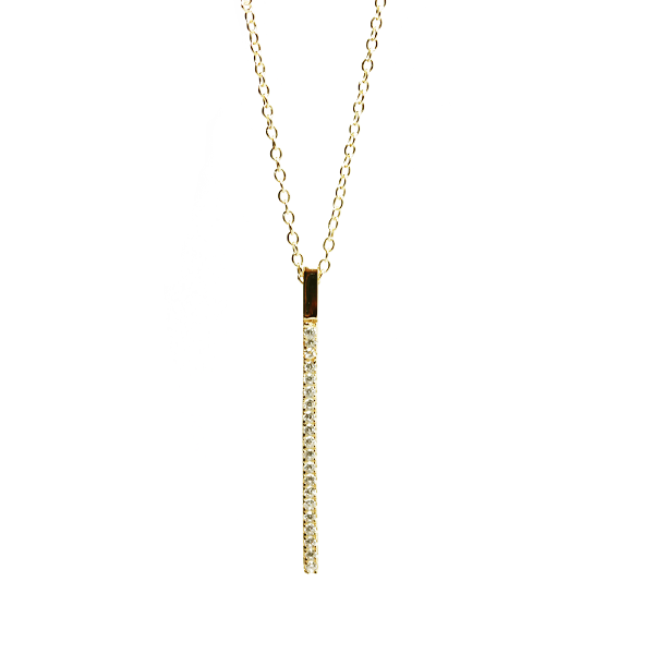 Gold-Dipped "Sparkle Stick" Vertical CZ Bar Necklace