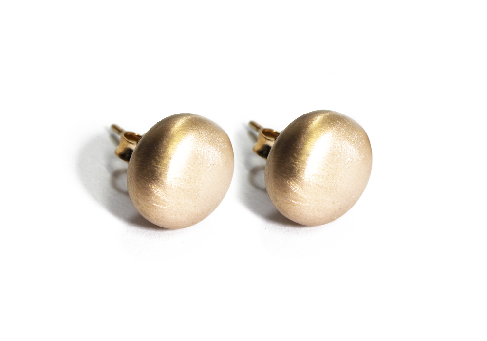 Gold-Dipped Matte Round Puffy Stud Earrings
