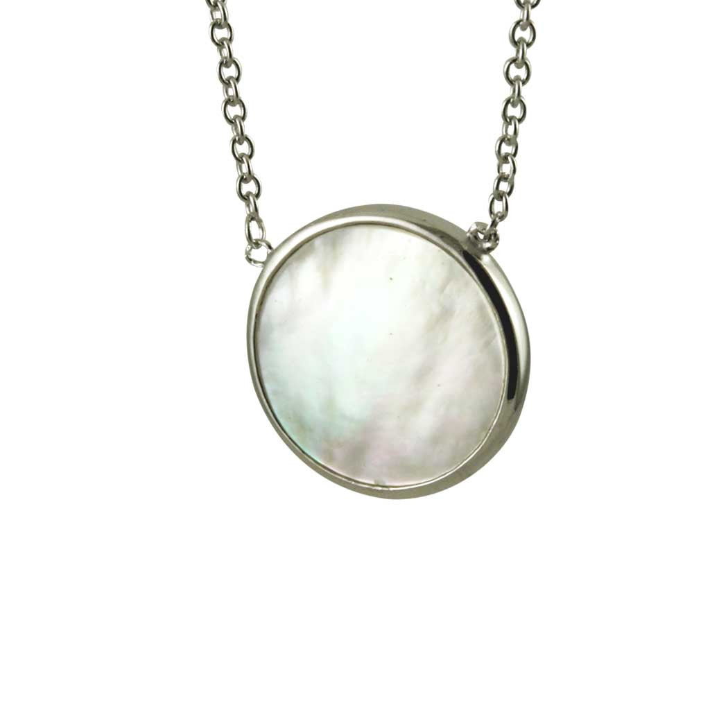 Sterling Mother of Pearl Round Disc Necklace