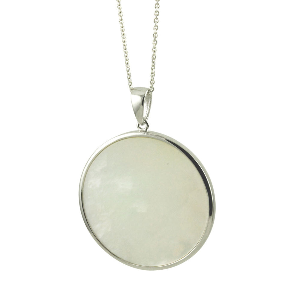 Sterling Silver Mother of Pearl Round Pendant Necklace