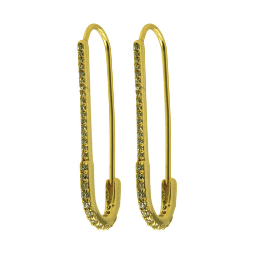 Sterling Safety Pin Hoop Style Earrings with CZ