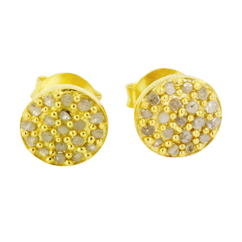 Gold-Dipped Round Disc Pave Cluster Diamond Earrings