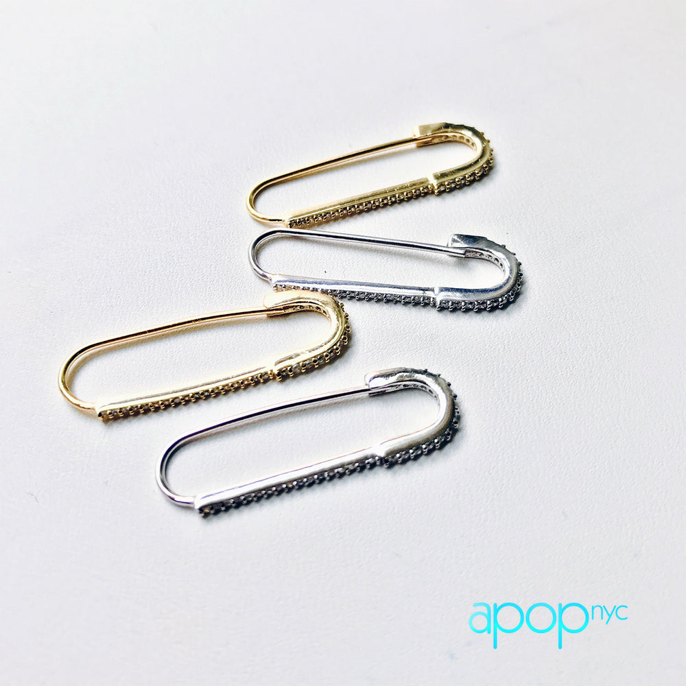 Sterling Silver Safety Pin Hoop Style Earrings