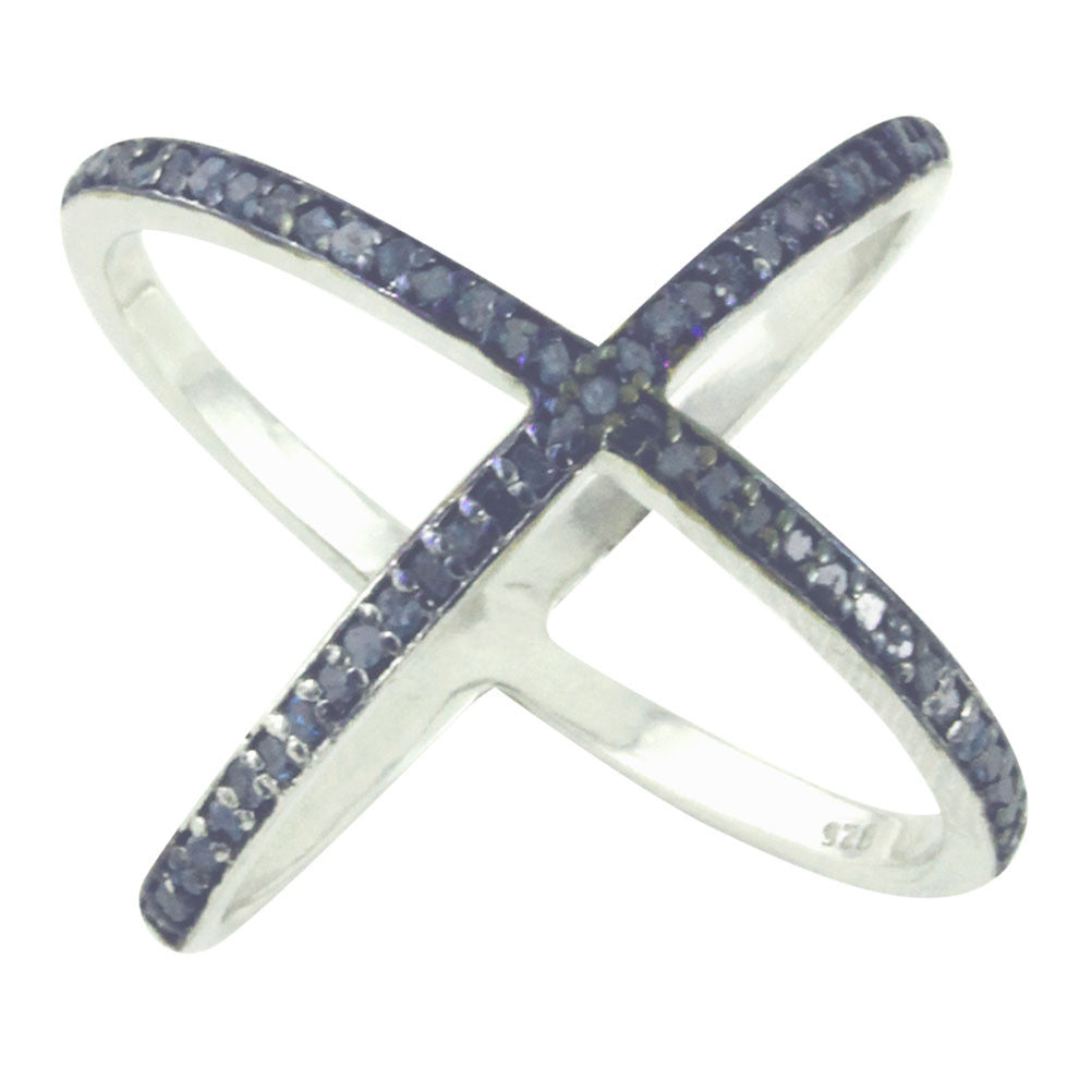 KrissKross Sterling Silver Blue Diamond X Ring