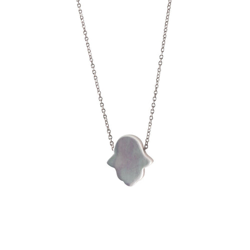 Sterling Silver Pearly Hamsa Necklace