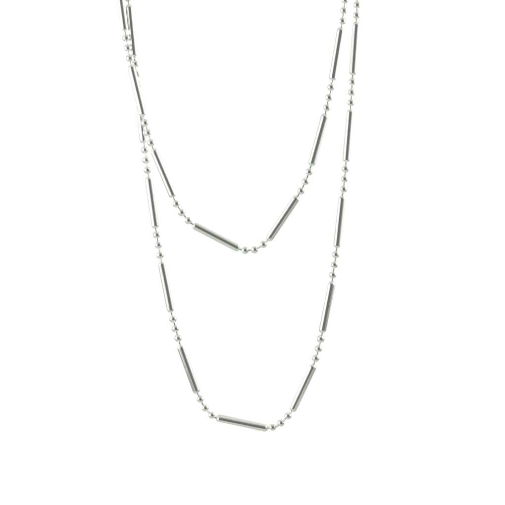 "Dotted Line" Bar Beaded Sterling Silver Necklace